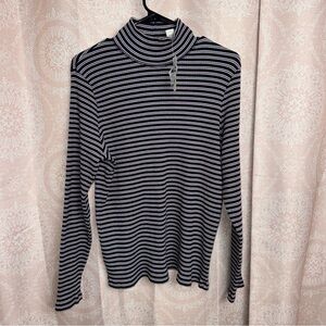 Vintage Marsh Landing Pink Black White Striped Turtleneck Mockneck Ribbed Sz Lg